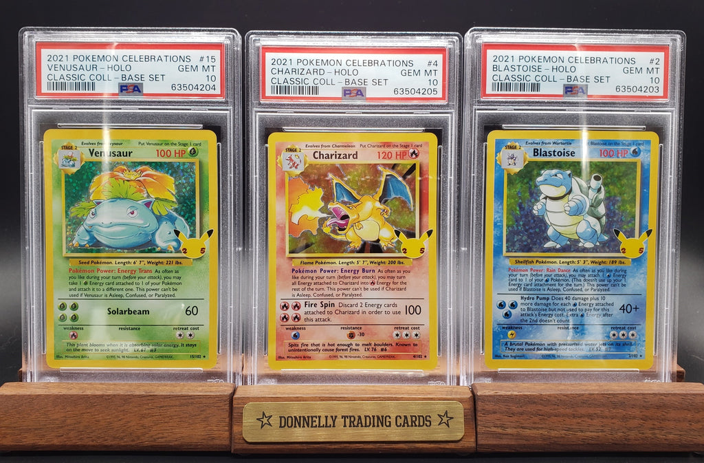 Pokemon Celebrations Base Trio Blastoise Charizard Venusaur PSA 10 Seq DONNELLY TRADING CARDS Pokemon Celebrations Base Trio Blastoise Charizard Venusaur PSA 10 Seq DONNELLY TRADING CARDS